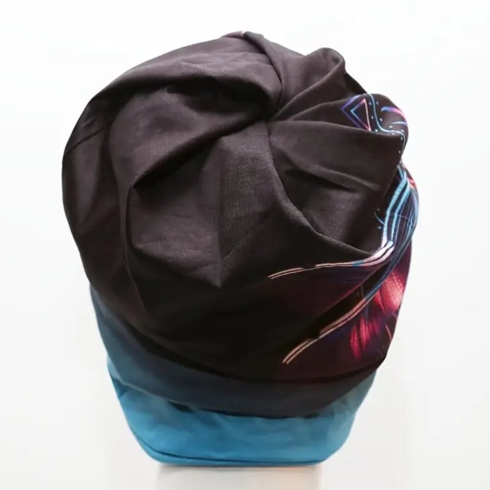 blue & black dragonfly convertible hat / neck gaitor - Picture 3 of 4